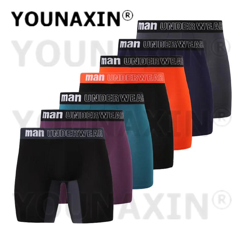 7 Pcs Big Size Men Underwear Sexy Boxers Briefs Bamboo Fiber Underpants Stitching Color Long Undies L XL 2XL 3XL 4XL 5XL 6XL 7XL