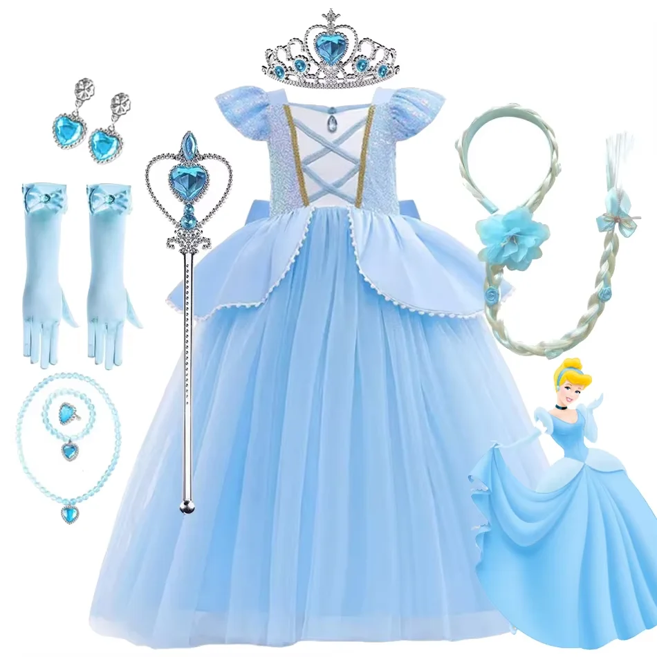 

Girls Disney Cinderelle Princess Vestidos Party Dress Costume Halloween Kids Cosplay Carnival Children Birthday Party Dress