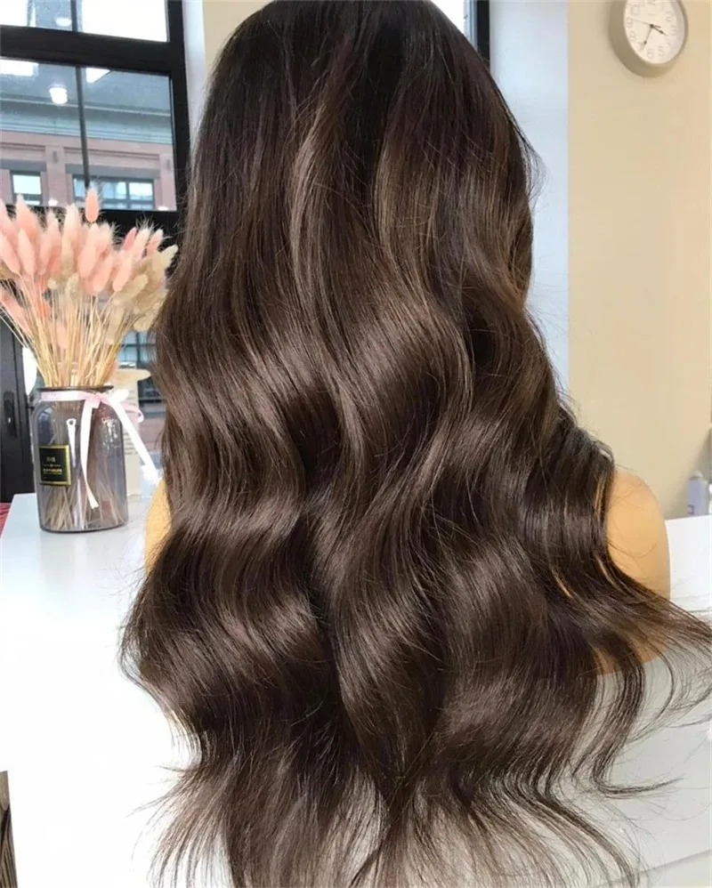 شعر مستعار بني داكن طويل الجسم موجة الدانتيل شعر مستعار أمامي 32 بوصة 200 الكثافة 13X4 Hd الدانتيل الباروكات قبل قطعها الاصطناعية الدانتيل شعر مستعار أمامي يوميا