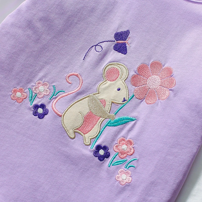 Little maven Kids Clothes Autumn Cute Butterfly Tops Cotton Baby Girls Clothing Embroidery Cartoon Mouse Long Sleeves T-shirts