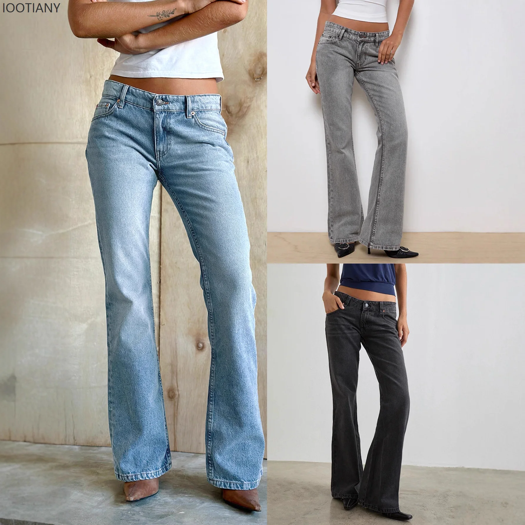 Women Boot Cut Jeans Washed Distressed Floor Length Flare Pants Stretch Vintage Female Trousers Denims Spring 2026 Streetwear