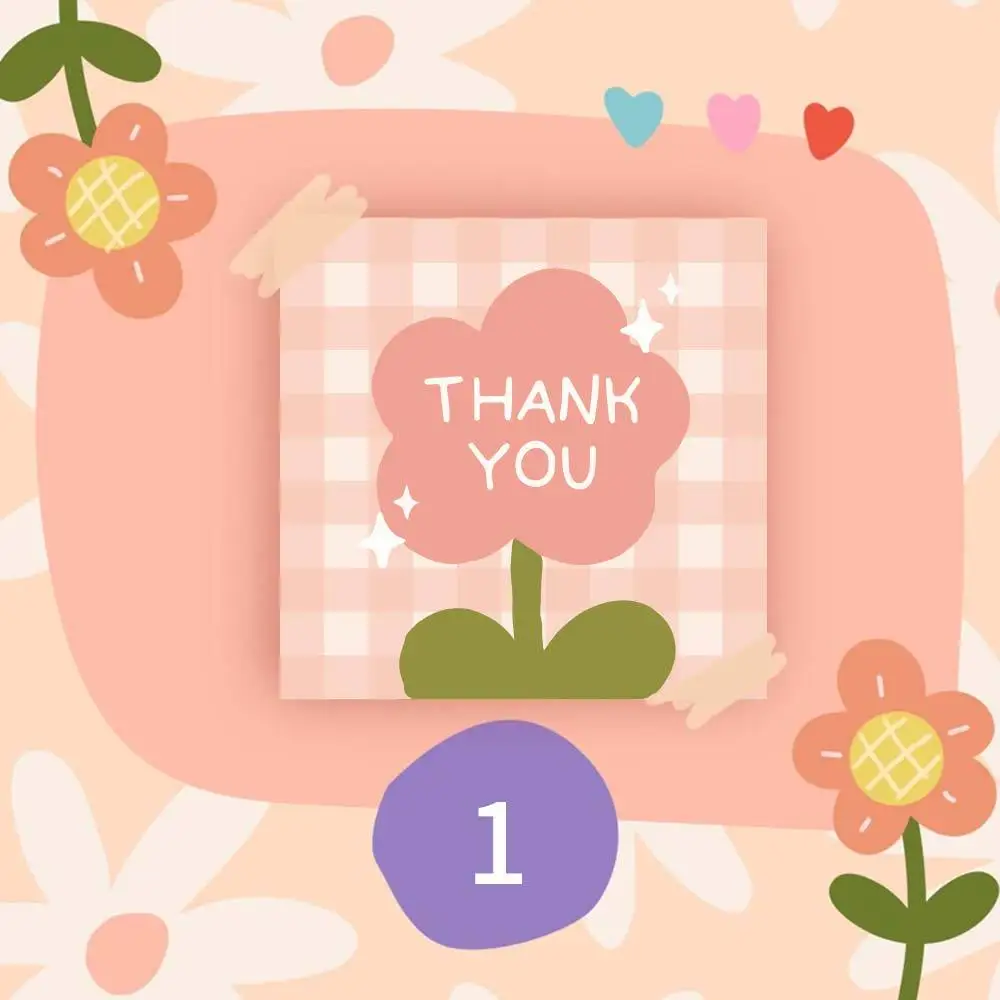 50pcs Flower Thank You Cards 6*6cm Square Business Package Insert Card for Baking Goods Wedding Party, Bridal Shower,Baby Shower