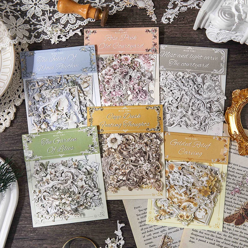 24sets/lot Memo Pads Material Paper Foglight carves through the courtyard Junk Journal Scrapbooking paper Decoration
