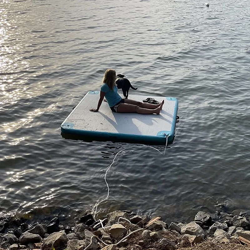 Inflatable Dock Platform Floating Dock None-Slip Surface Ocean Portable Water Platform For Pool Lake Beach Fishing Swimming