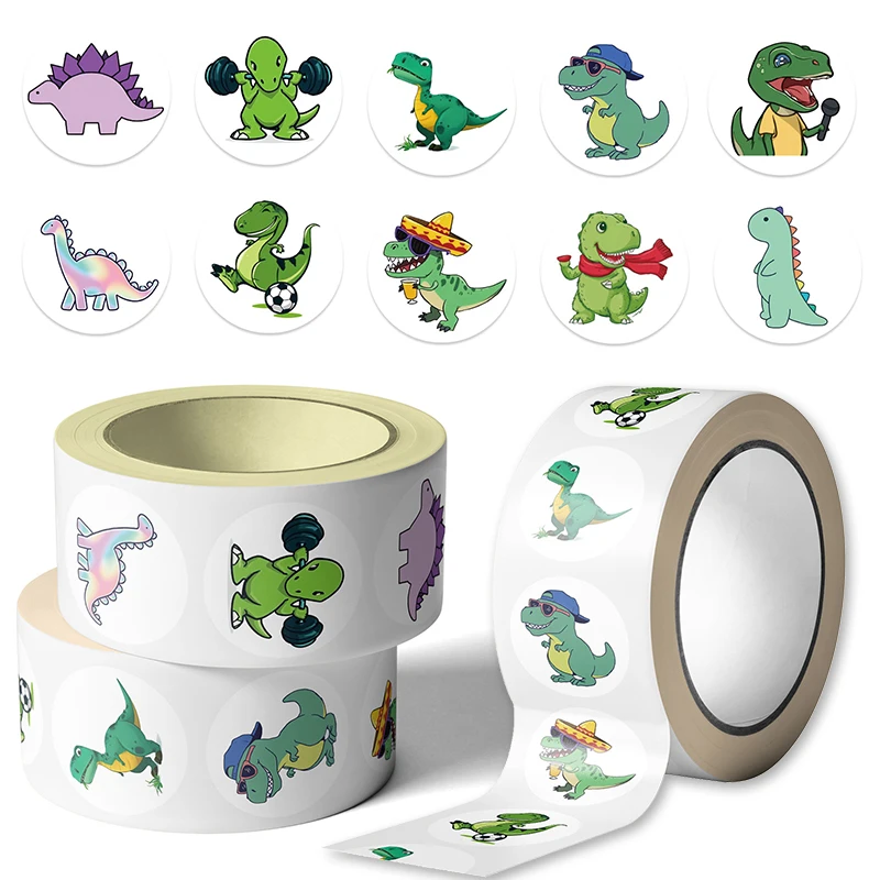 500 قطعة ملصقات ديناصور مستديرة طالب المعلم مدرسة مكافأة ملصق مغلف بطاقات المعايدة لوازم مكتبية خوذة الشارات