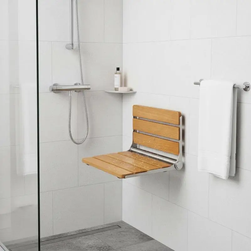 Folding Oak Shower Seat, 16.1