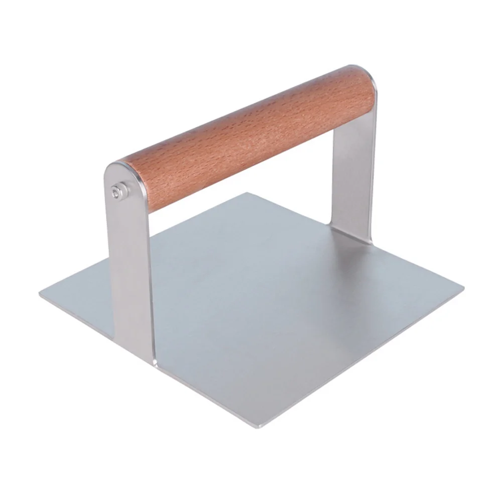 

Stainless Steel Meat Presser Durable Kitchen Tool 304 Grade Thick Material Food Grade Easy Clean Wood H Cooking Gadget Steak