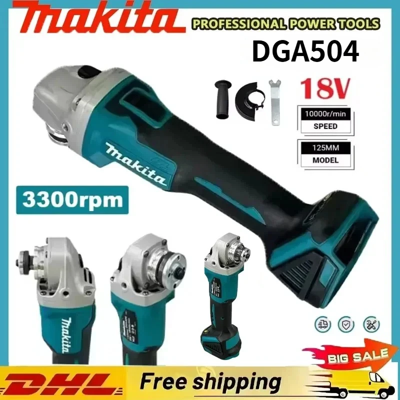 Meuleuse d'angle électrique sans fil Makita 18V 125mm DGA504, haute puissance, rechargeable au lithium-ion, pour la découpe et le polissage.