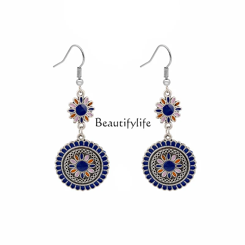 

European and American High Profile Retro Bohemian Earrings Alloy round SUNFLOWER Retro Style