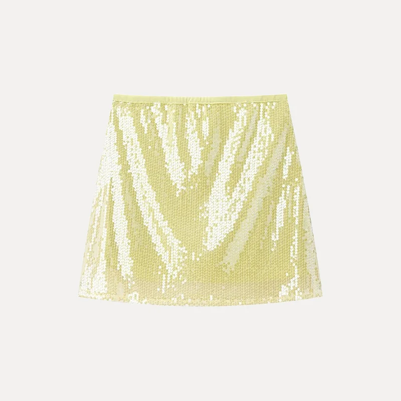 

Новая весенняя женская юбка с тонкой талией и блестками, простой дизайн, полиэфирное волокно, 00% универсальный Ele