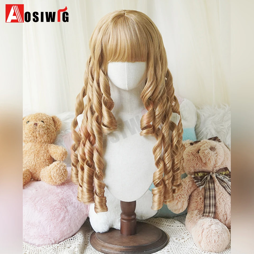20inch Synthetic Gold/Brown Long Wave Curly Hair Lori Roman Roll Princess Roll Halloween Christmas Cosplay Lolita Wig For Women