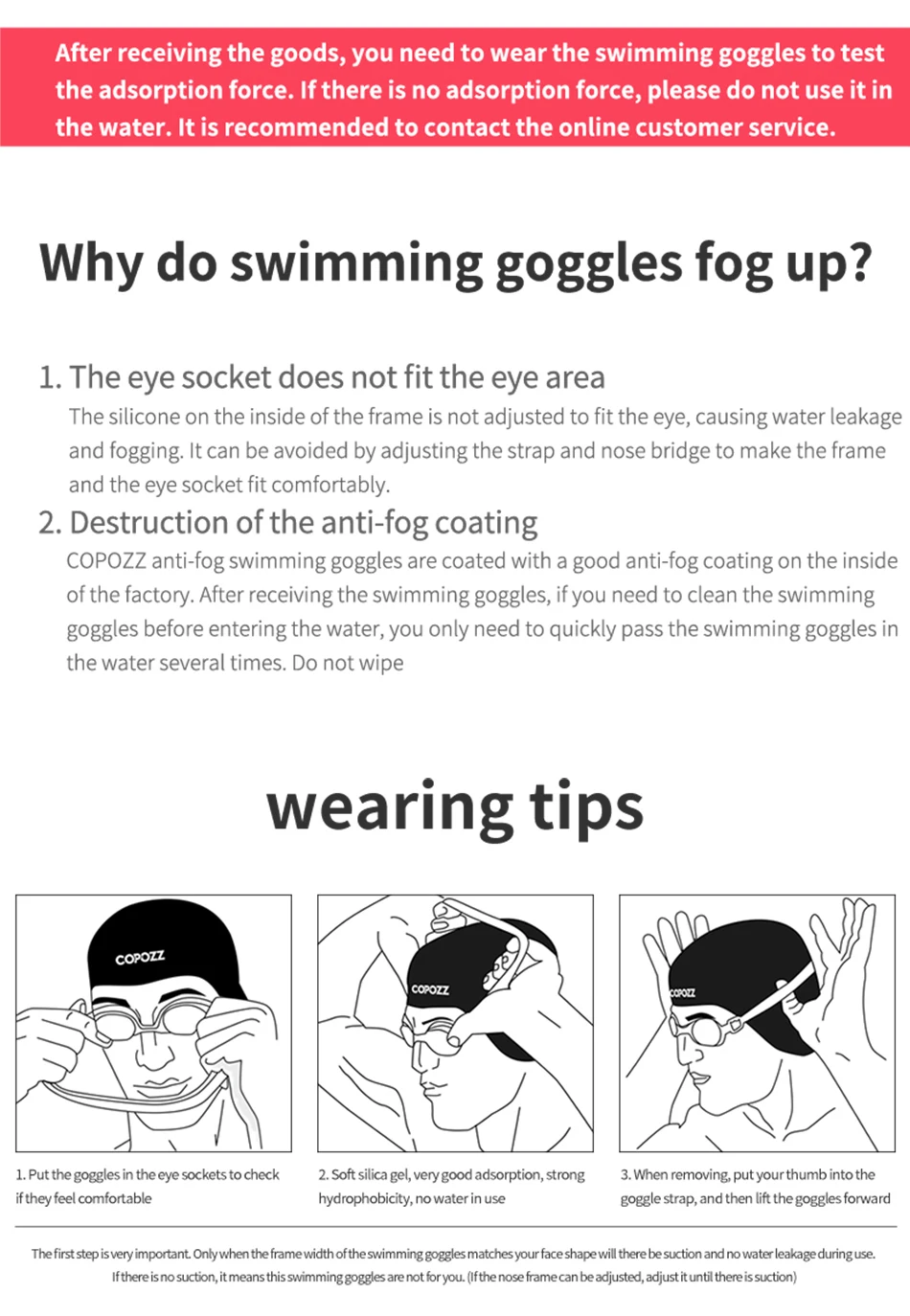 COPOZZ Professionelle HD Schwimmen Brille Anti-Fog UV Schutz Einstellbar Schwimmen Gläser Silikon Wasser Glas Für Männer und Wome – Detail 14