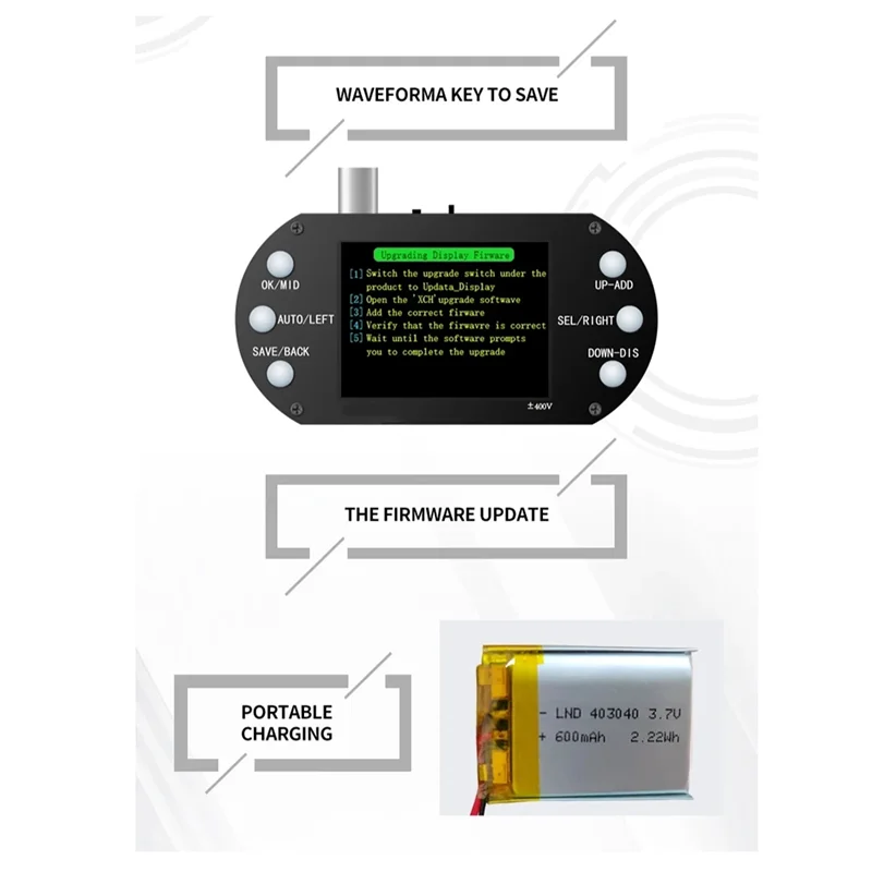 ABJN-oscilloscope numérique Oscilloscope Mini taux d'échantillonnage portatif 500Khz bande passante Support réparation électronique automatique bricolage