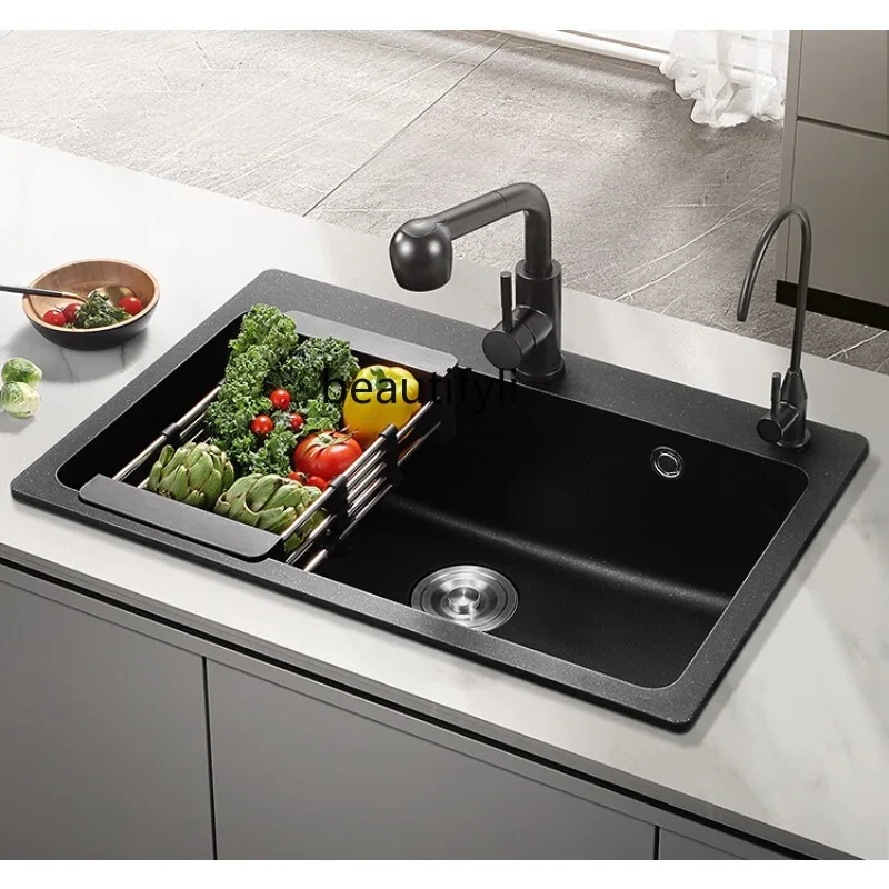 

Italy Quartz Sink Washing Basin Single Sink Kitchen Scullery Black Sink Household Vegetable Basin Sink