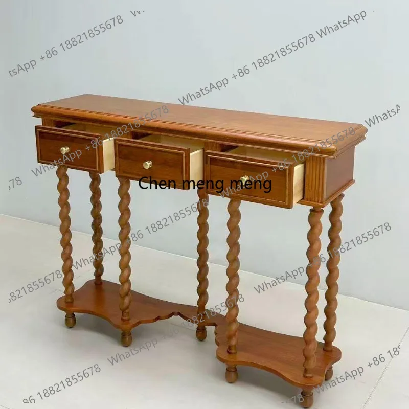French retro solid wood entrance table partition entrance table twist leg decorative end view table