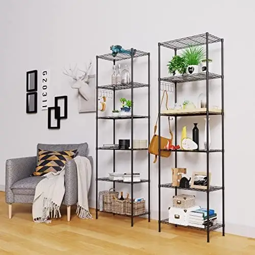 

5- Wire Shelving Units, Sturdy Metal Chrome Organizer Wire Rack with ° Wheels, Adjustable Utility Shelves for Garage, Kitchen