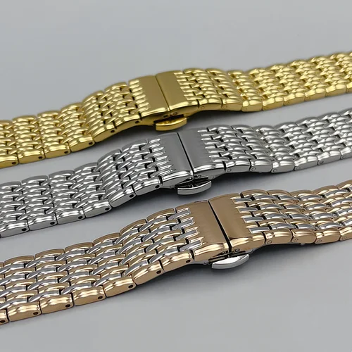 Imagen 2 del producto Correa de reloj de acero inoxidable de alta calidad, 13mm, 18mm, 20mm, para mujer/hombre, pulsera de reloj de oro rosa y oro plateado