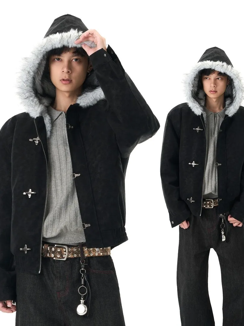 

Мужская зимняя куртка Lobster Bule из искусственной кожи с флисовой подкладкой, утепленная, с капюшоном и меховой отделкой, Cleanfit, короткий рукав