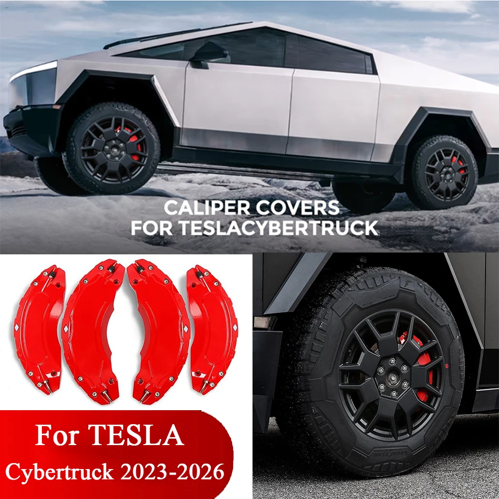 Brake Caliper Covers for Tesla Cybertruck 2023 2024 2025 2026 Accessories With Decals Stickers Aluminum Front and Rear 4pcs/set
