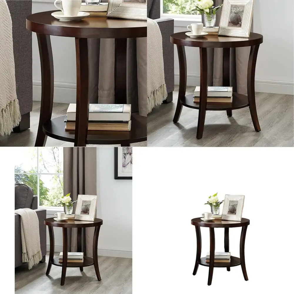 

Espresso Contemporary Round End Table with Shelf