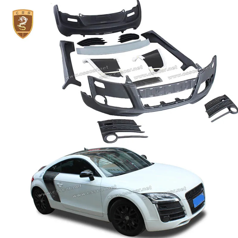 

R8 Стиль FRP Материал Передний Задний Бампер в сборе для Audi TT Боковая Юбка Удлинитель Рокерная Пластина Губа Углеродное Волокно Боковая Дверная Панель