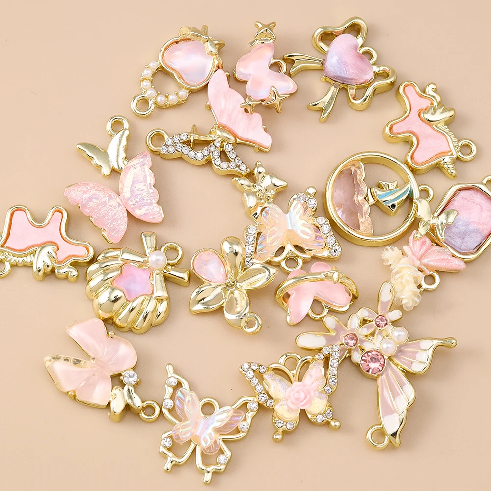 Leslie 5 Stück rosa Y2K-Serie Herz Blume Wolke Schmetterling Anhänger für DIY handgemachte Halskette Armband Schmuckherstellung Zubehör – Detail 1