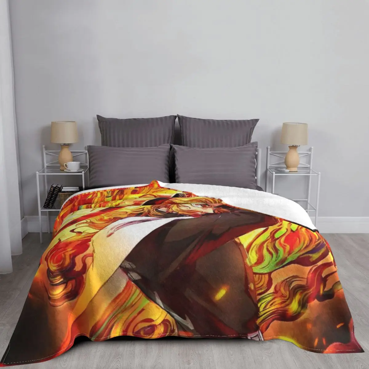 Kimetsu No Yaiba - Rengoku Kyoujurou Blanket Bedspread On The Bed Soft For Double Bed