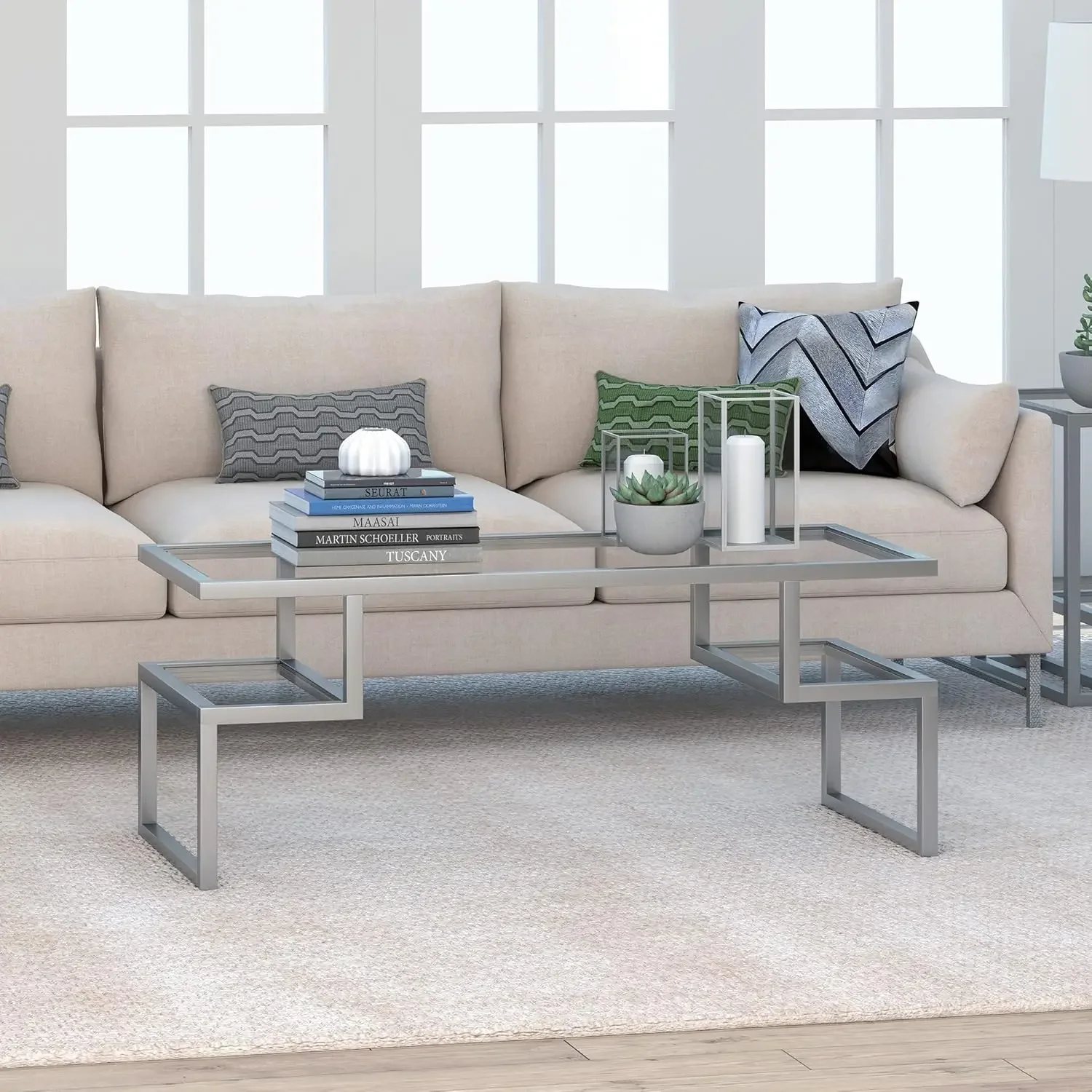 Zander 45'' Wide Rectangular Coffee Table in Nickel