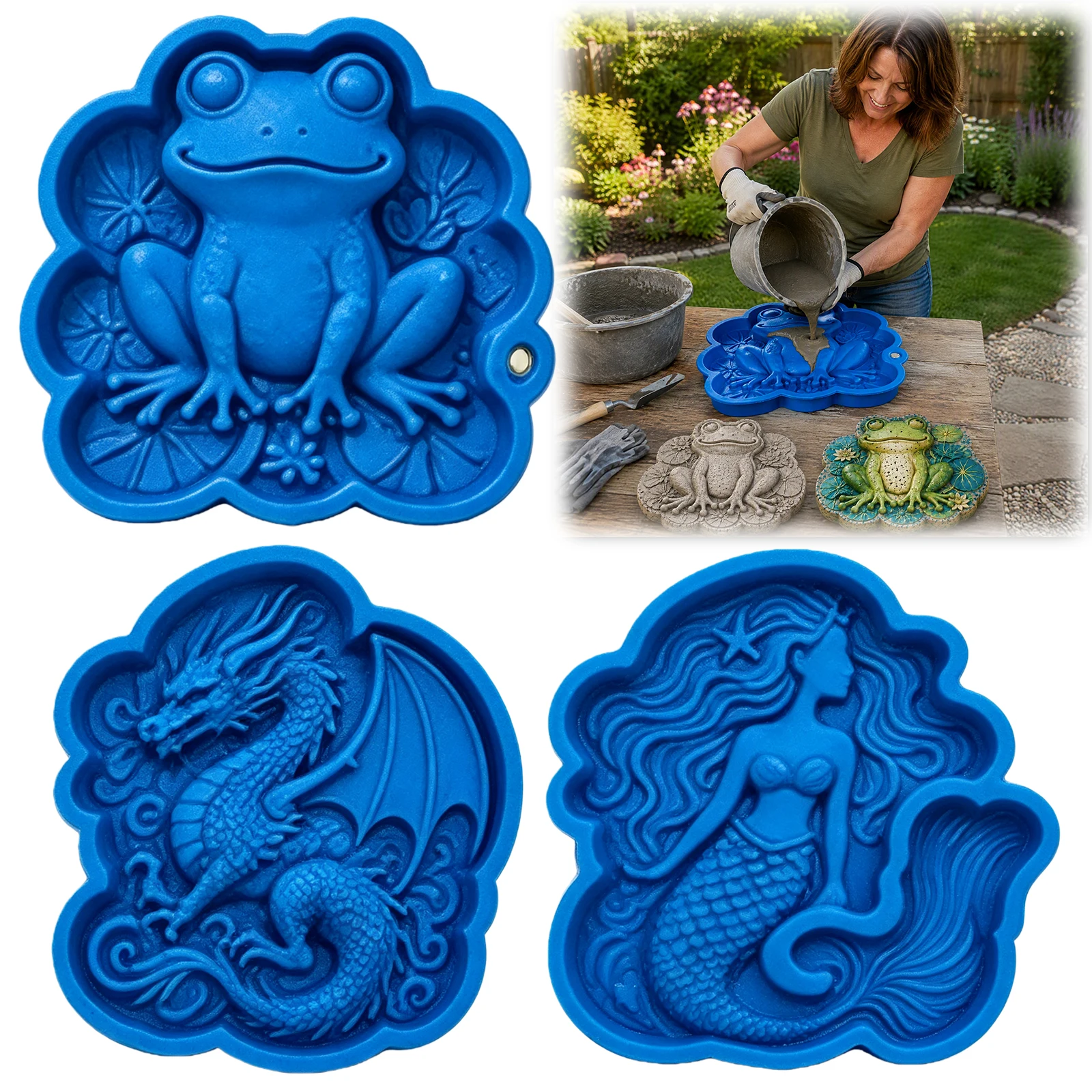 DIY Garden Walkway Decor Mould Reusable Silicone Concrete Stepping Stone Dragon Frog Path Craft Mould