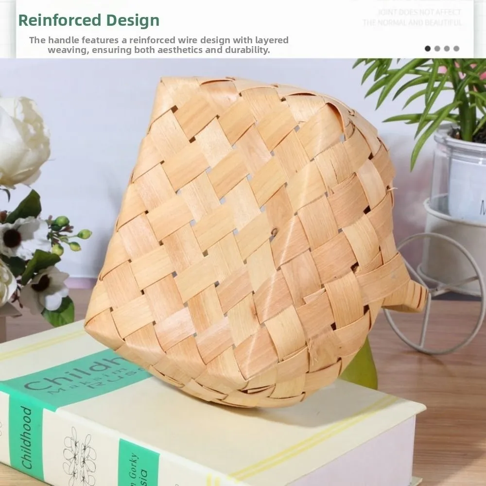 with Handle Fruit Basket Handwoven 3 Styles Wood Basket Handmade Household Braid Storage Baskets