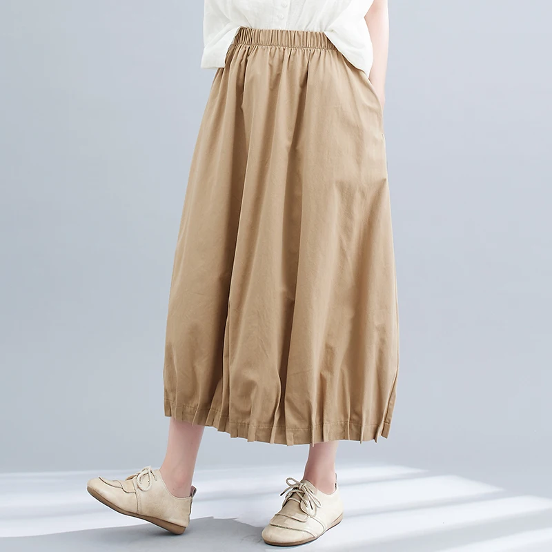 Spring Summer Loose Comfortable Flower Bud Skirt plus Size Retro Design Half Body Covering Elastic Waist Cotton Blend Skirt