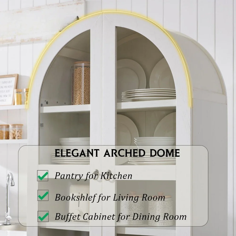 Arched Kitchen Pantry Cabinet, Wood Kitchen Storage Cabinets with 2 Large Drawers and Adjustable Shelves,Versatile Cupboard