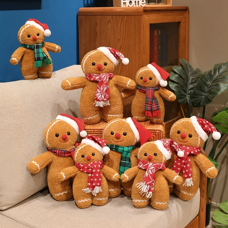 25/35cm Fun New Christmas Gingerbread Man Plush Doll Pillow Scarf Biscuit Dessert Cake Plush Toy Holiday Decor Gift For Kids