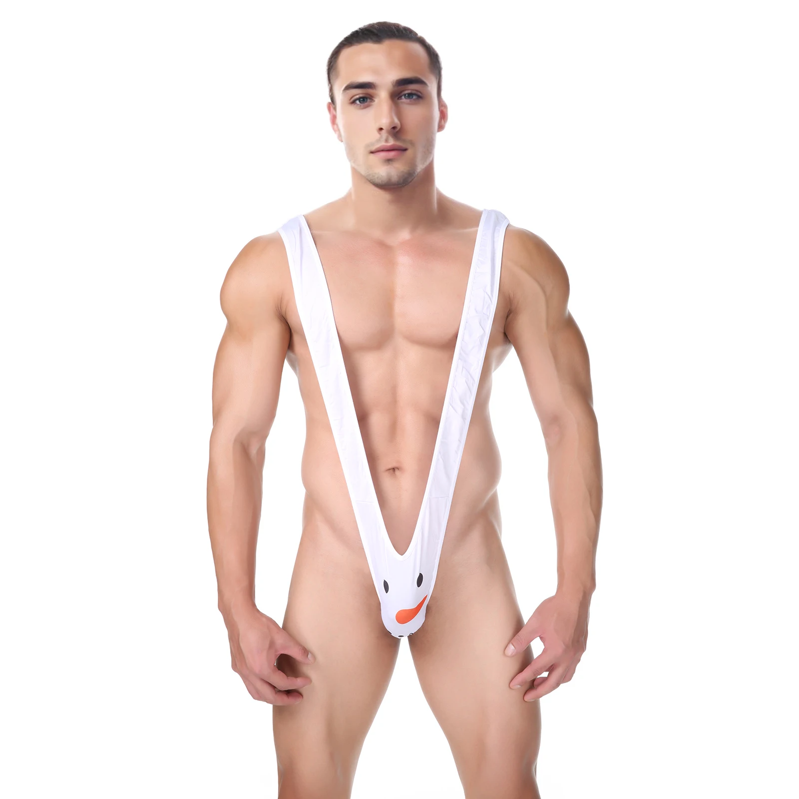 CLEVER-MENMODE Sexy Strap Underwear Men Mankini One Piece G String Thong Body Costume Snowman Christmas Bodysuit Lingerie