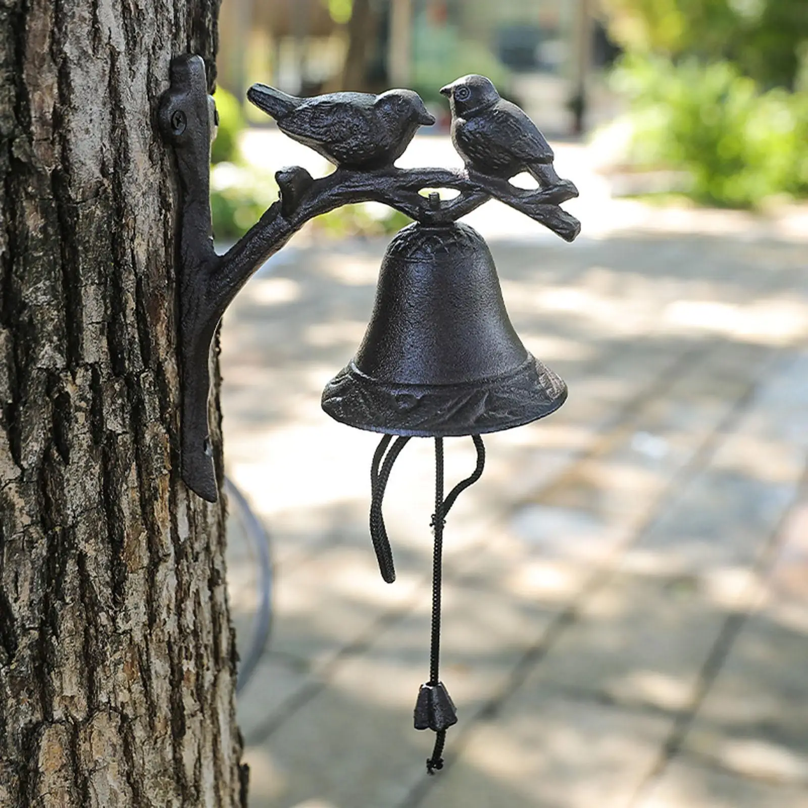 Timbre de hierro fundido, campana de cena, pájaro encantador, decorativo, montado en la pared, patio, adorno de pared para fiestas de inauguración de la casa, bodas