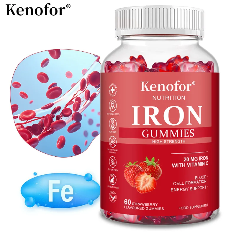 

Iron and Vitamin C Gummies - Increase Energy, Improve Focus, and Improve Immune Function, Promotes Red Blood Cell Production