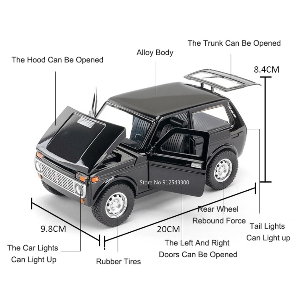 1/18 Scale LADA NIVA Classic Alloy Car Model Toy Metal Diecasting Off-road Vehicle Models with Sound Light Collection Kids Gift