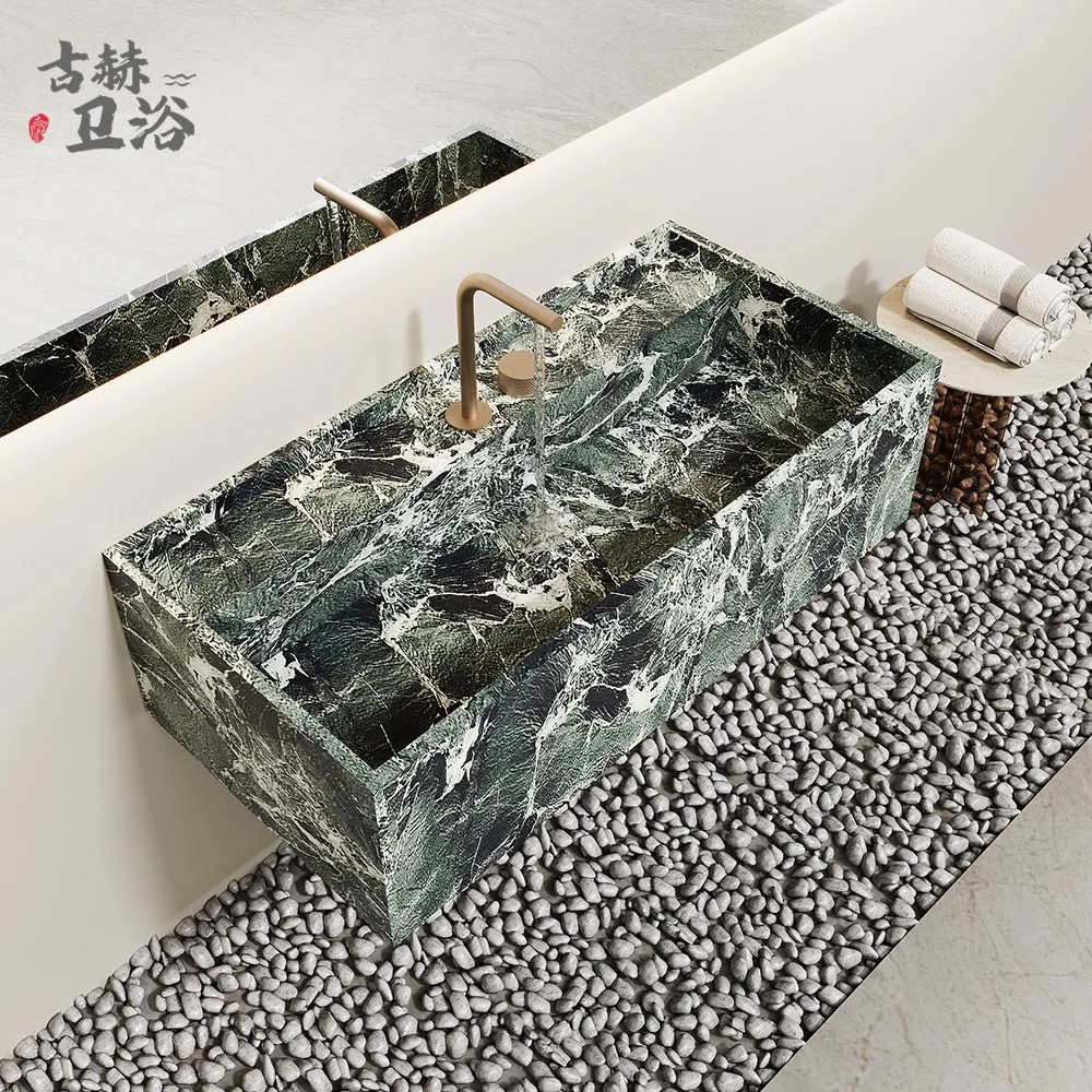 TAO Light luxury narrow side deep sink marble rock slab hand wash basin bathroom cabinet
