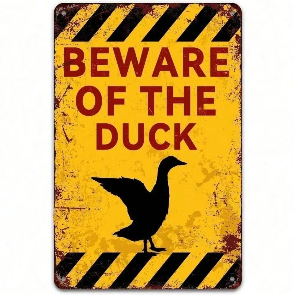 Vintage Retro Metallschild „Beware of The Duck“ 8x12 Zoll, rustikale Honigbienen-Wanddekoration für Kneipen, Männerhöhlen, Garagen, Bars