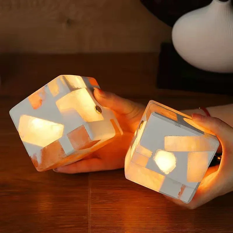 Rubik's Cube Salt Lamp Night Light Charging Touch Dimming Romantic Bedside Atmosphere Creative Gift Light