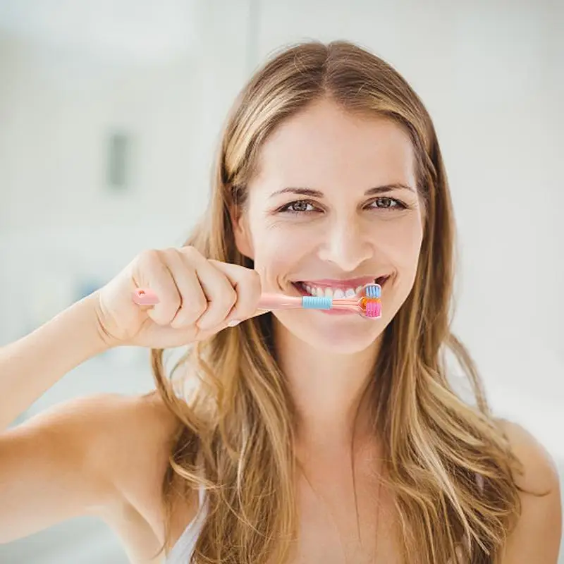 Three Sided Toothbrush Three Bristles Tooth Cleaner Extra Soft All Round Cleaning V Shaped Brush With Non Slip Handle Teeth Care