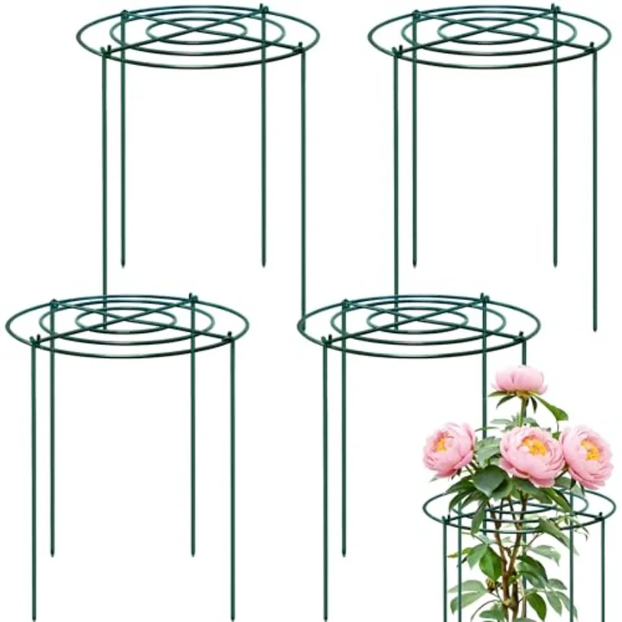 Peony Support Cage For Garden Use, Heavy-Duty Metal, Black, 4 Sets With 18 Dia  24 High Hoops And 4 Thickened 6mm Legs For Str
