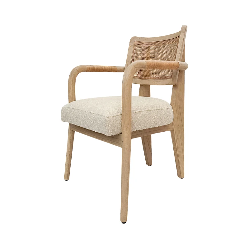

Retro Solid Wood Dining Chair Home B&B Simple Creative Design Ash Wood Armrests Assembled Adult Backrest Rattan Chair