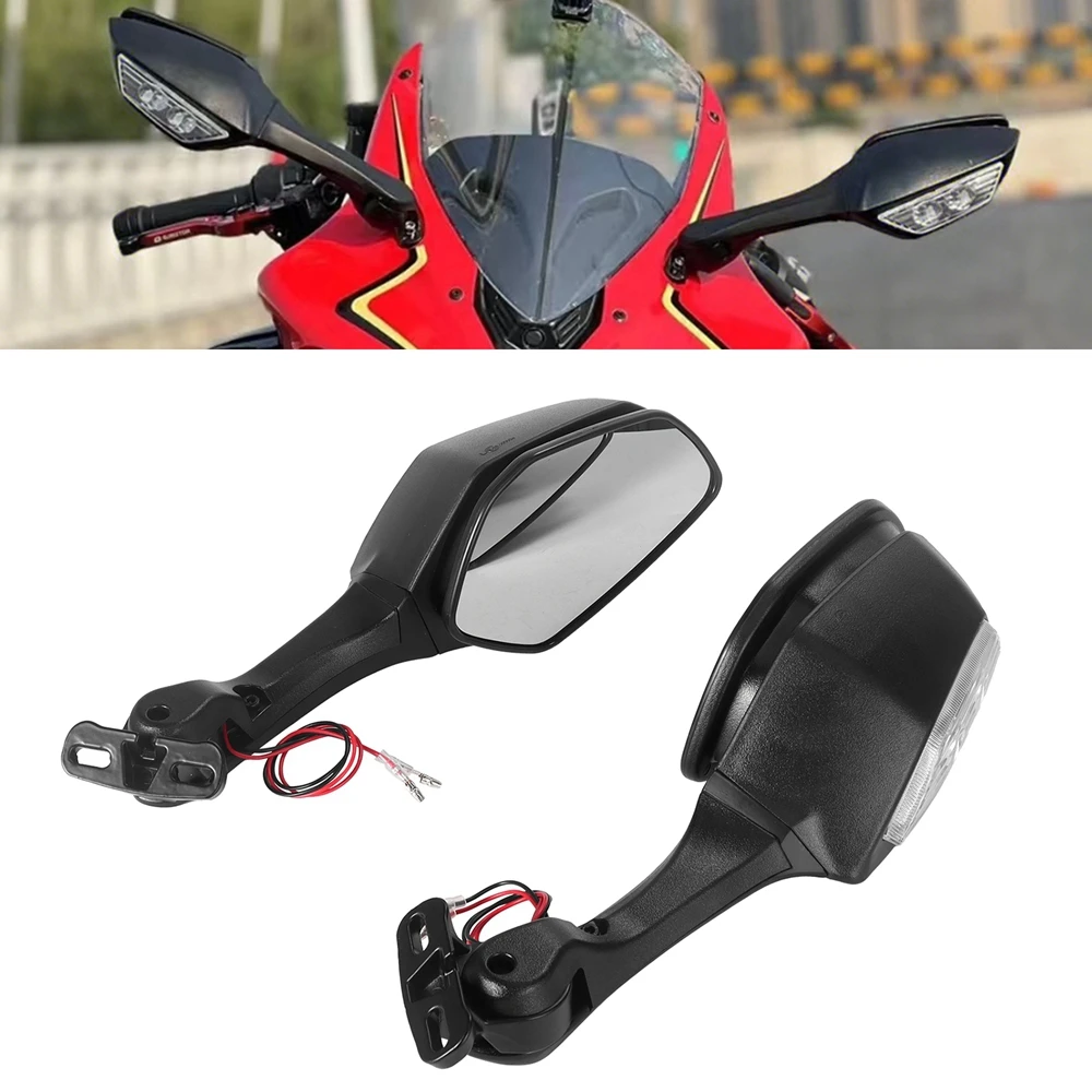 

Motorcycle Rearview Mirrors with LED Turn Signals Lights for 400 650 -10R ZX10R