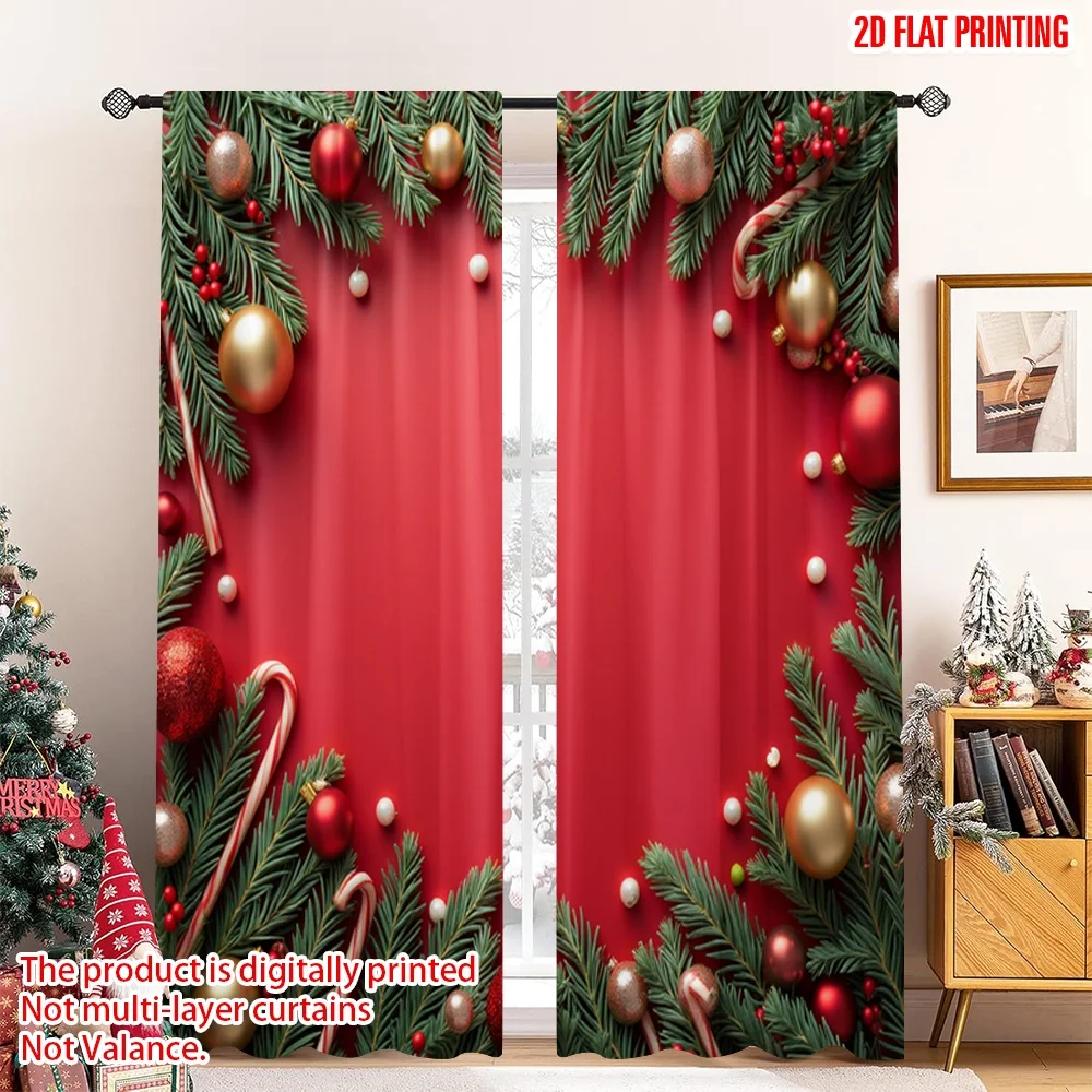 

2pcs 2D flat printing Christmas Scene Curtain Christmas Ornament Border 100% Polyester Fabric Without Electricity Family Party