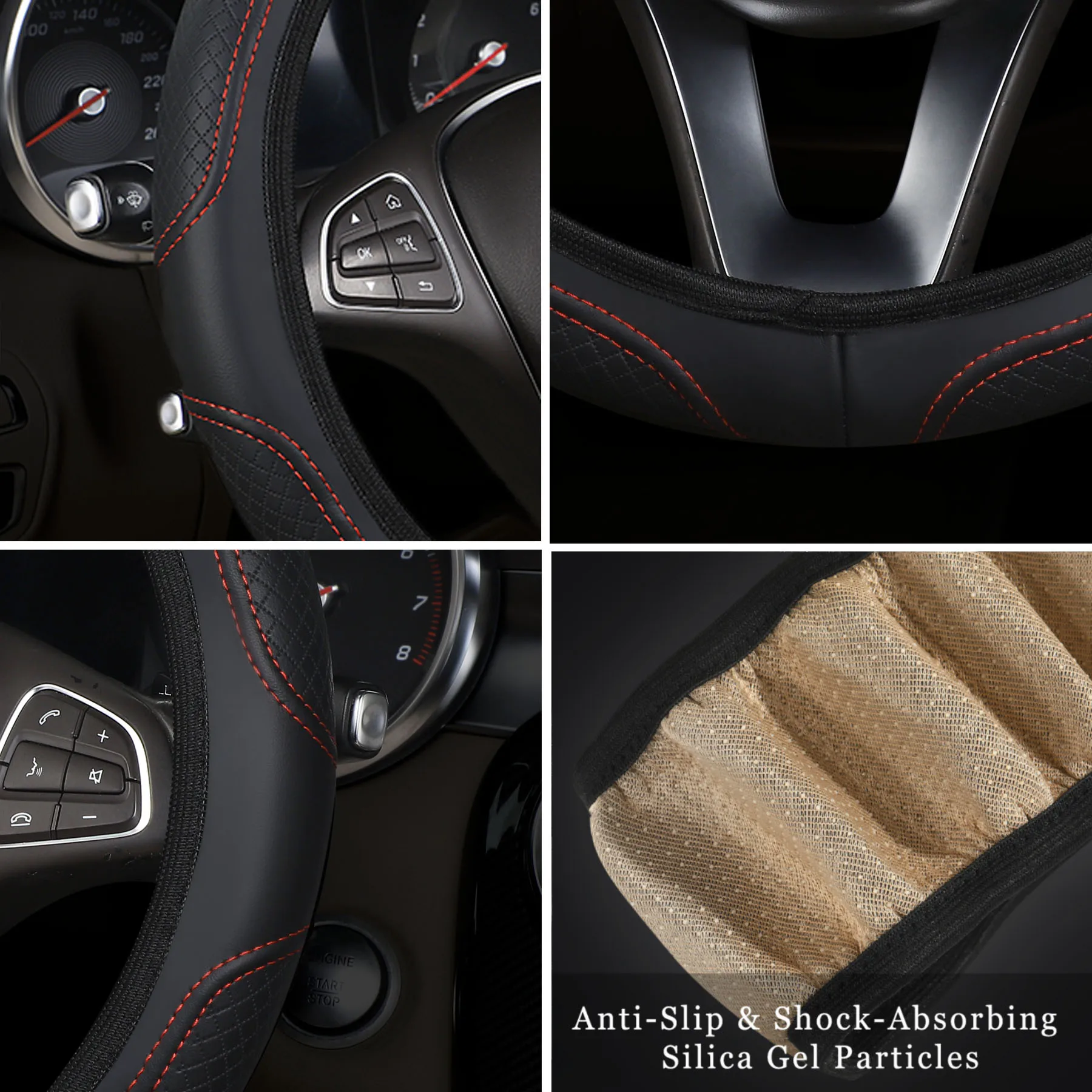 Car Steering Wheel Cover Without Inner Ring Comfortable Soft PU Leather Embossed Three-dimensional 37-38CM Car Accessories
