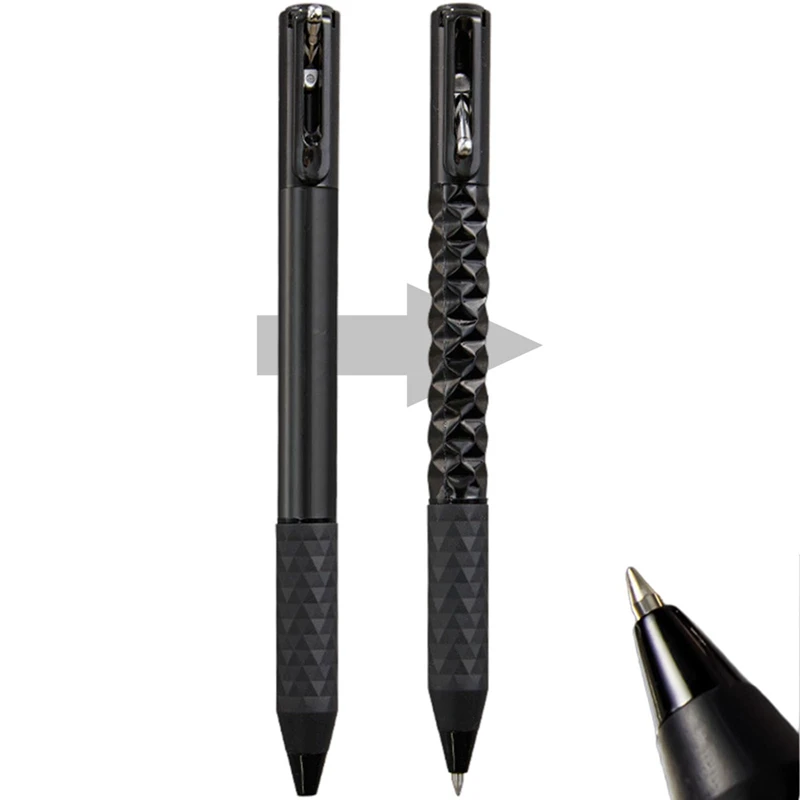 Geometric Metal Crinkle Pen Fidget, Stress Relief Metal Shape Shifting Switchpen, 0.5mm Retractable Gel Pen, Black