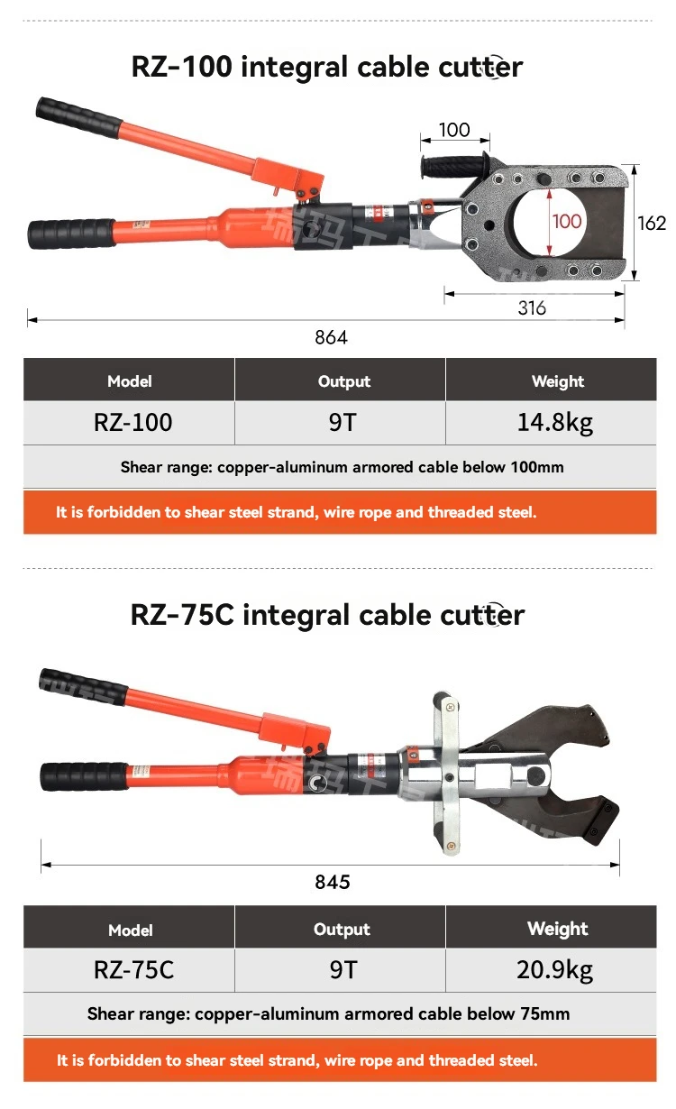 RZ-105C Integrated Hydraulic Cable Cutting Tool for Copper Aluminum Armored Cable, Optical Cable, 3 X300 Cable Cutting Tool