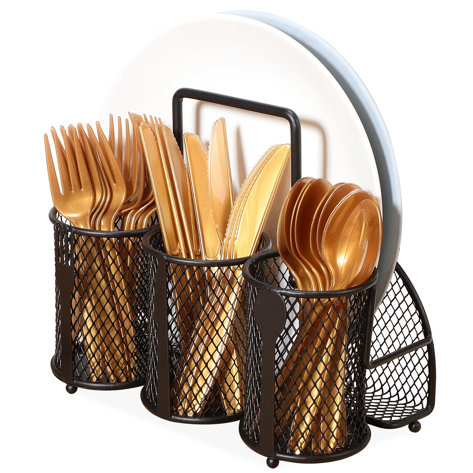 

Metal Storage Organizer Box Divided Cutlery Holder Utensil Container Kitchen Outdoor Picnic Party Storage Tray