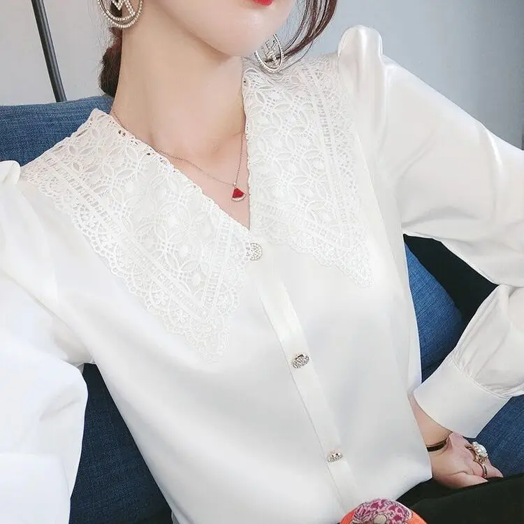 Spring Solid Turn Down Collar Shirt Women\'s Long Sleeve Blouse Top New Fashion Female Office Work Shirt M-3XL